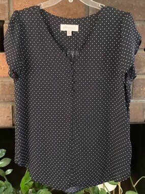 Philosophy Blouse / Black with White Polka Dots / Size Medium